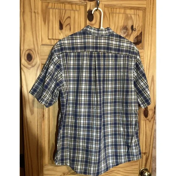 Carhartt Men Blue White Plaid 100% Cotton Short Sleeves Button Down Shirt Large - Picture 2 of 7